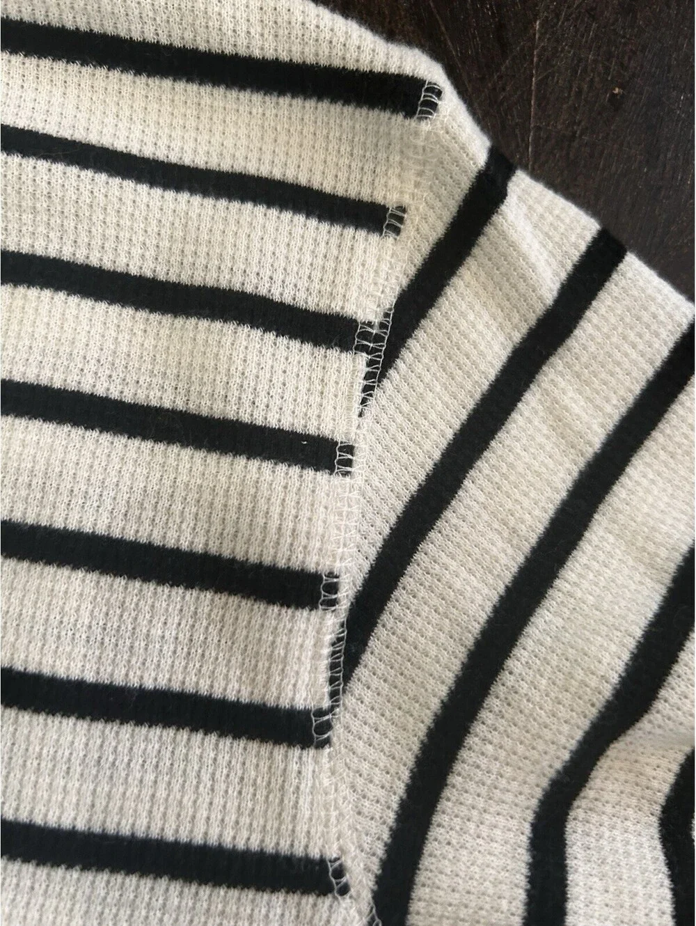 POLO Ralph Lauren Big Boy’s Sz M 10/12 Striped Waffle Knit Tee Shirt Black Cream